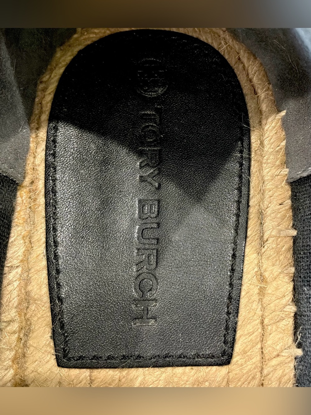 Tory Burch Weston Espadrille Flats Black Canvas Leather Logo Toe Women’s 9 - Picture 4 of 9